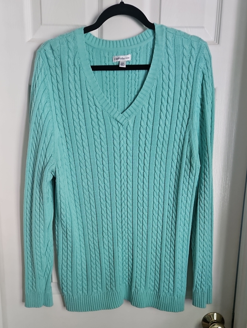 croft & barrow Women's Cable Knit V-Neck Sweater - Aqua Blue XXL